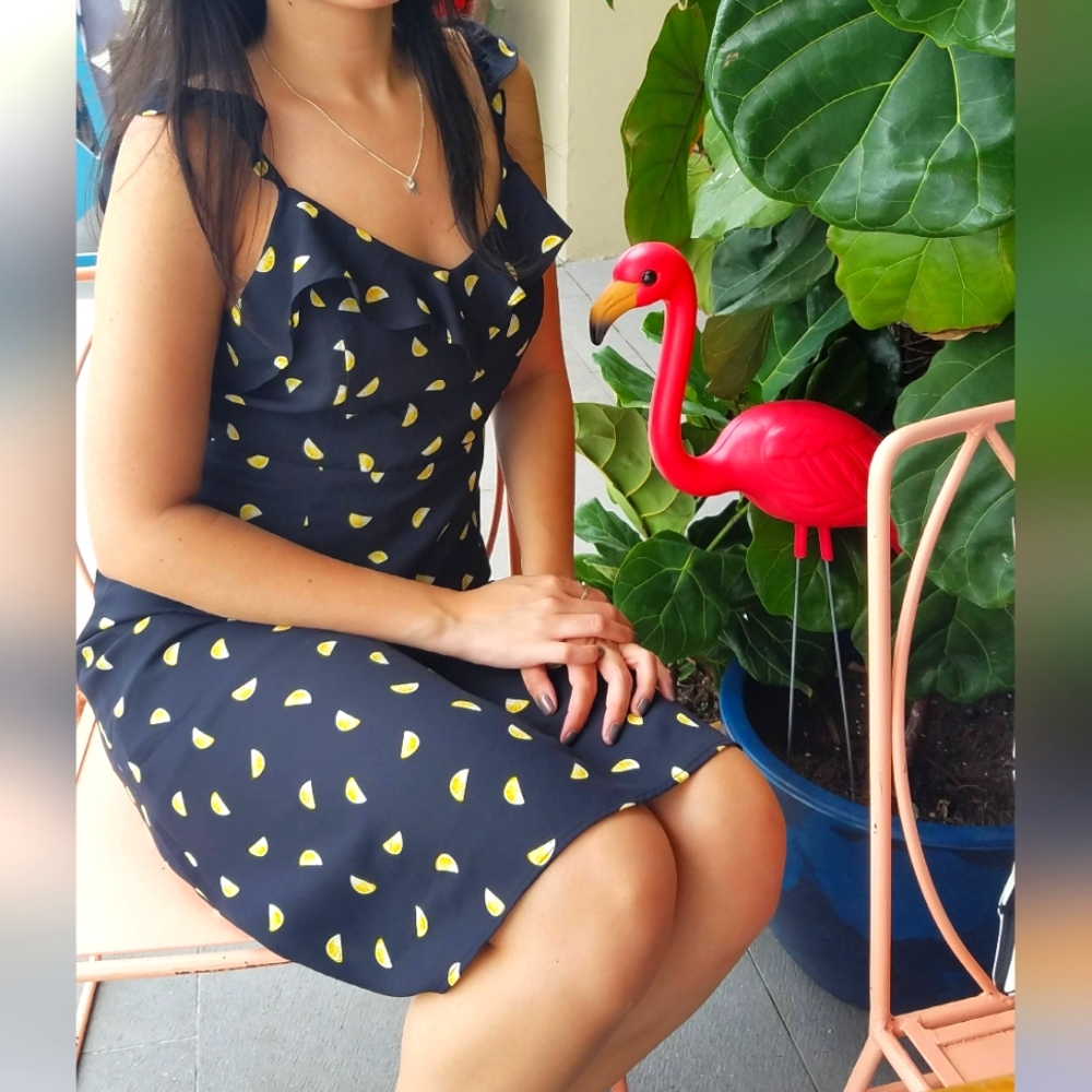 Lemon print Summer Garden Party Brunch Dress